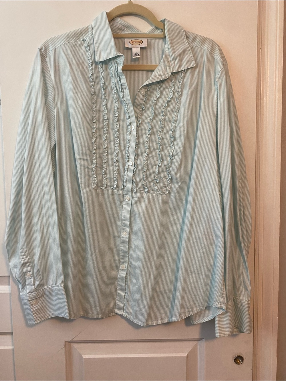 Talbots Mint and White Striped Collared Button-Up Shirt